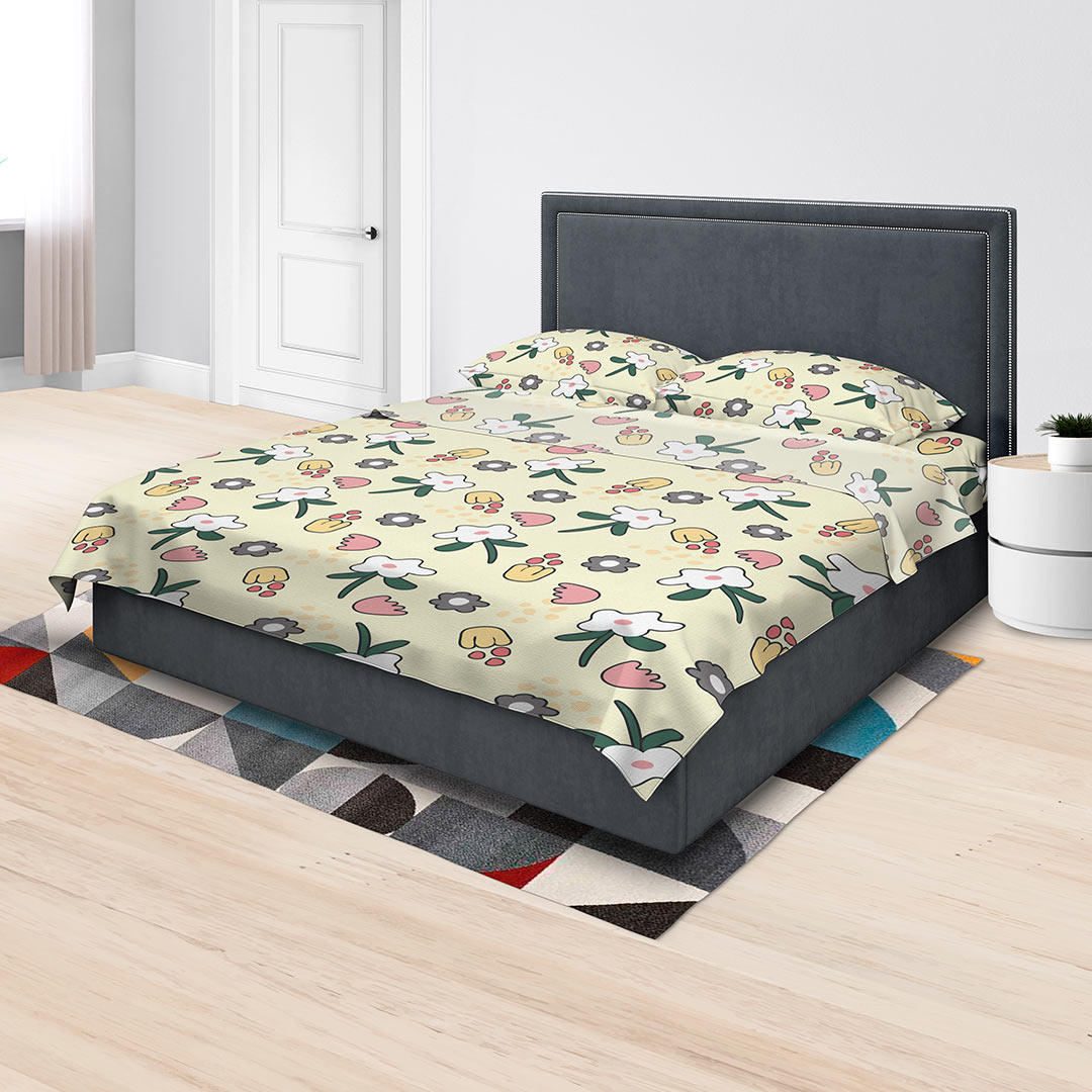 Juego de Sabanas Algodón 180 Hilos King 200 cm Blanco con Flores - Ropa de Cama | Bylmo