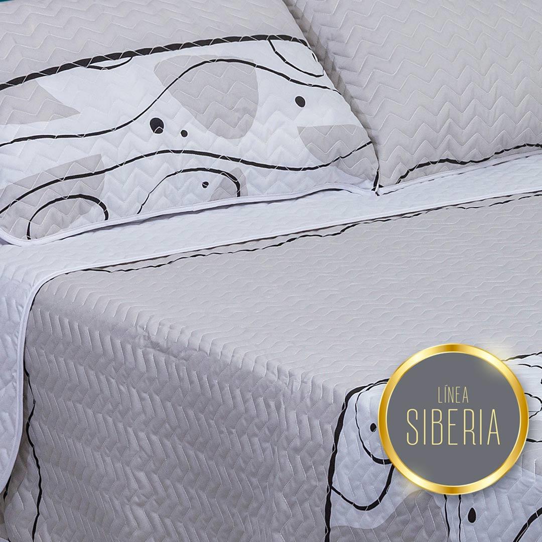 Cubrelecho Español Prensado Microfibra Doble 140 cm Gris con Figuras Grises y Blancas - Ropa de Cama | Bylmo
