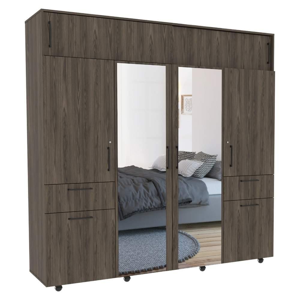 Closet Vasco Coñac 200 cm con Espejo,Ocho Puertas y Dos Cajones - Closets | Bylmo