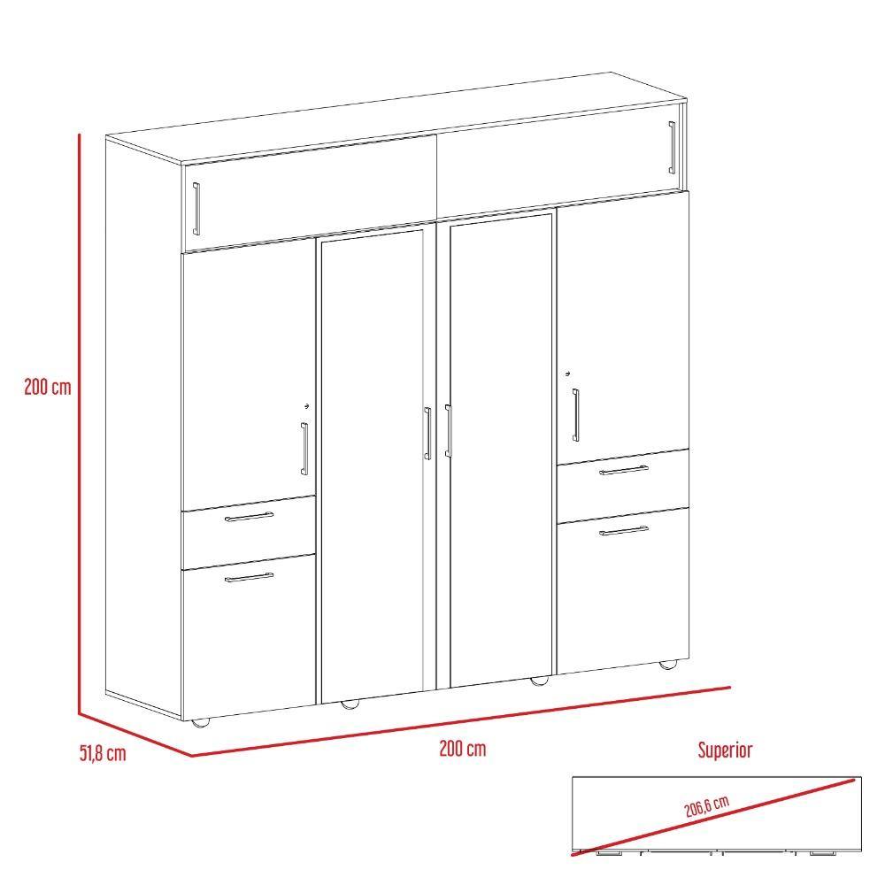 Closet Vasco Coñac 200 cm con Espejo,Ocho Puertas y Dos Cajones - Closets | Bylmo