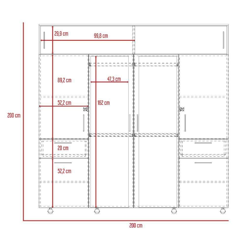 Closet Vasco Carbón 200 cm con Espejo,Ocho Puertas y Dos Cajones - Closets | Bylmo