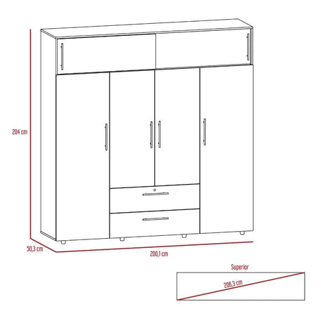 Closet Luque Rovere 200x204cm con 3 Cajones con 3 Entrepaños - Closets | Bylmo