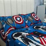 Combo Juego de Sabanas y Cortina Infantil Microfibra Doble 140 cm Azul de Avengers - Ropa de Cama | Bylmo