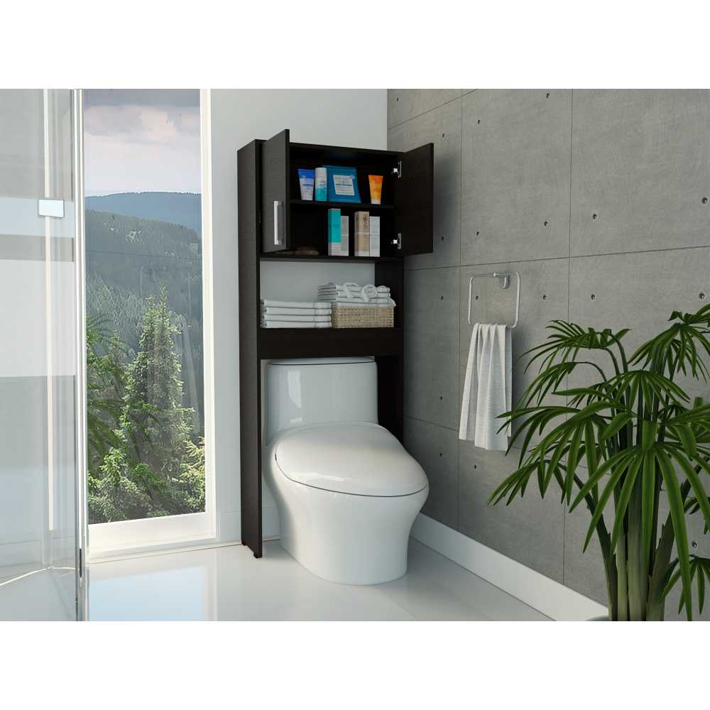 Ahorrador de Espacio para Baño Barcelona Wengue 63x160cm sin Cajones y con Un Entrepaño - Gabinetes | Bylmo