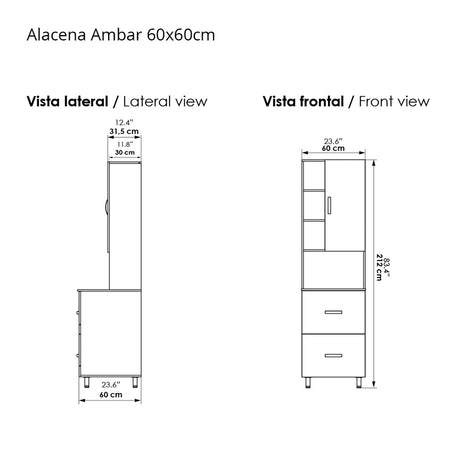 Alacena Ambar Soder Mali 60x212cm con Dos Entrepaños y con Una Puerta - Alacenas y Muebles Microondas | Bylmo