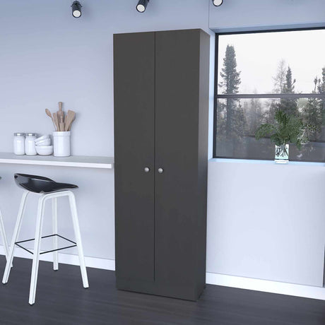 Alacena Coga Wengue 181 cm x 60 cm con 2 Puertas y 5 entrepaños, Pomos Metálicos Redondos - Alacenas y Muebles Microondas | Bylmo