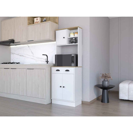 Alacena Z Plus Blanco y Macadamia 60x169cm con Dos Entrepaños y con Tres Puertas - Alacenas y Muebles Microondas | Bylmo