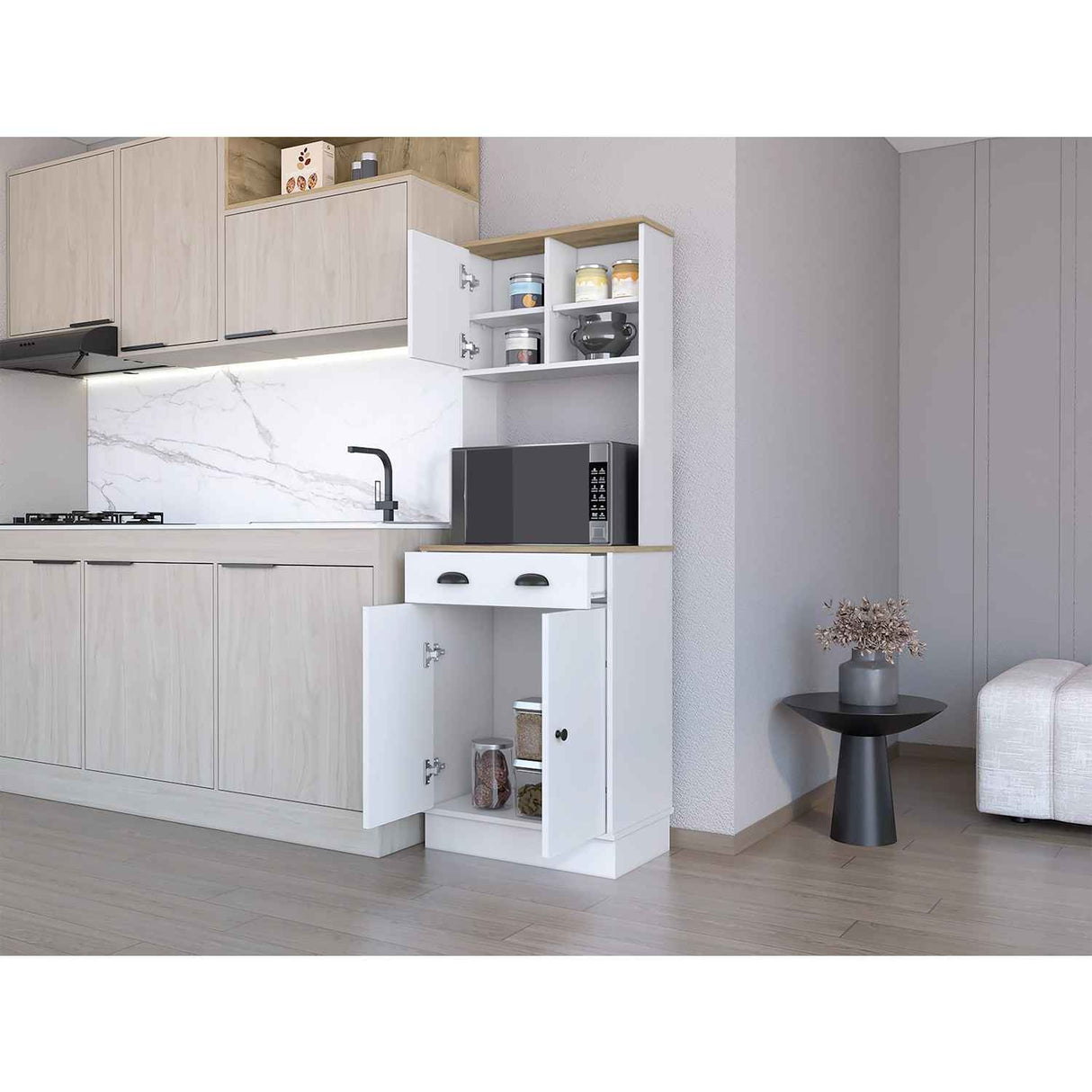 Alacena Z Plus Blanco y Macadamia 60x169cm con Dos Entrepaños y con Tres Puertas - Alacenas y Muebles Microondas | Bylmo