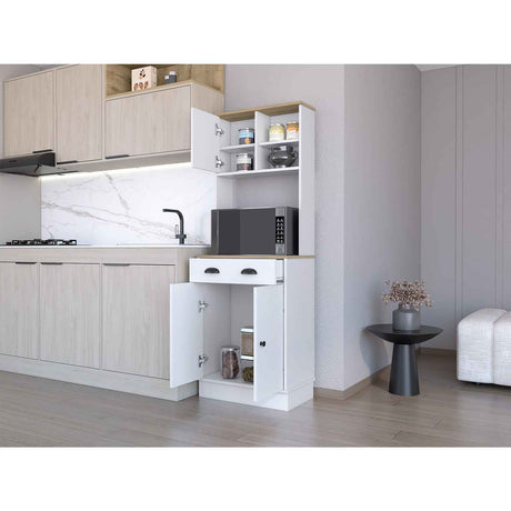 Alacena Z Plus Blanco y Macadamia 60x169cm con Dos Entrepaños y con Tres Puertas - Alacenas y Muebles Microondas | Bylmo