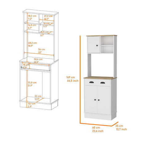 Alacena Z Plus Blanco y Macadamia 60x169cm con Dos Entrepaños y con Tres Puertas - Alacenas y Muebles Microondas | Bylmo