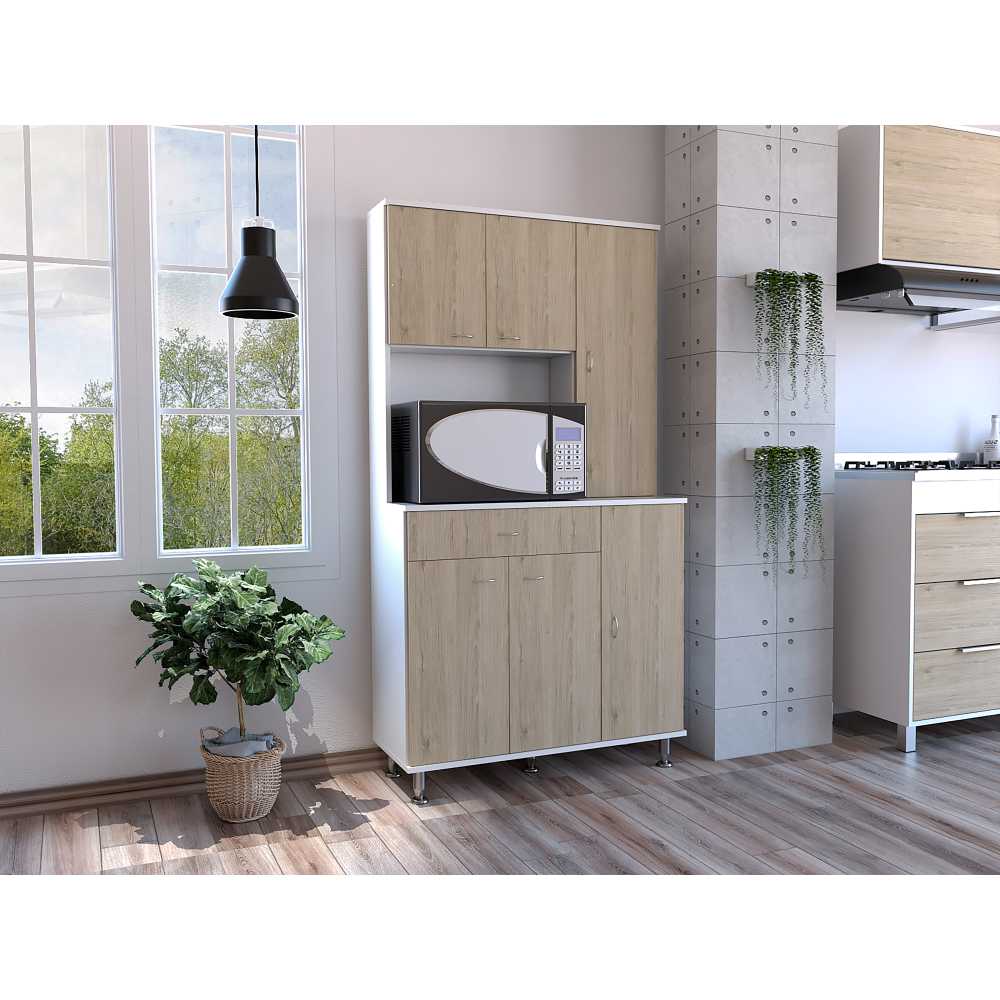 Alacena Della Rovere y Blanco 90 cm con Seis Puertas y Un Cajón - Muebles Organizadores | Bylmo
