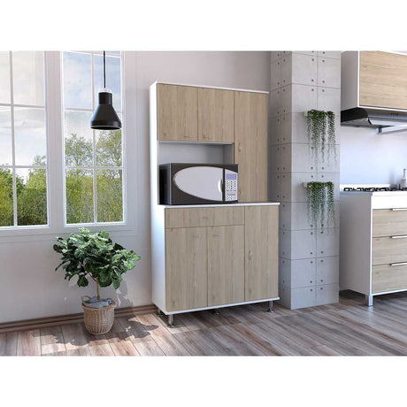 Alacena Della Rovere y Blanco 90 cm con Seis Puertas y Un Cajón - Muebles Organizadores | Bylmo