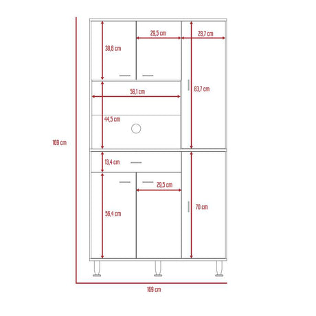 Alacena Della Rovere y Blanco 90 cm con Seis Puertas y Un Cajón - Muebles Organizadores | Bylmo
