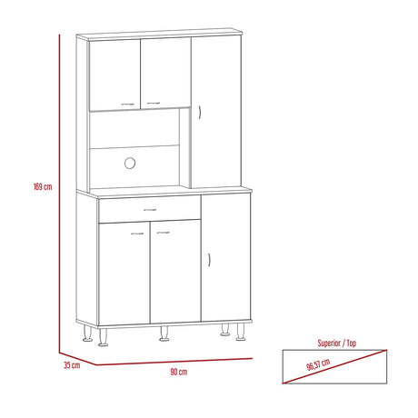 Alacena Delia Blanco 90 cm con Seis Puertas y Un Cajón - Muebles Organizadores | Bylmo