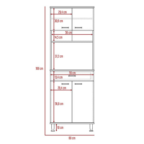 Alacena Della Plus Blanco 60x169cm con Un Entrepaño y con Cuatro Puertas - Alacenas y Muebles Microondas | Bylmo
