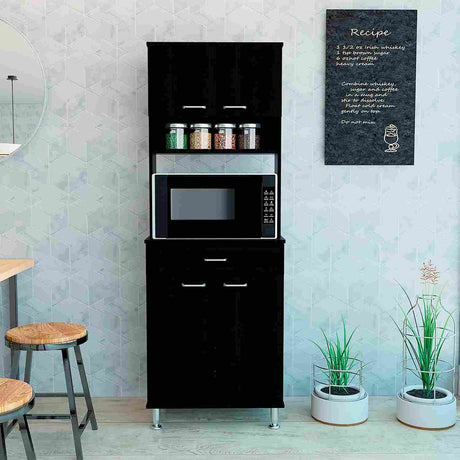 Alacena Della Wengue 60 cm Con un Cajón, Entrepaños y Cuatro Puertas - Alacenas y Muebles Microondas | Bylmo