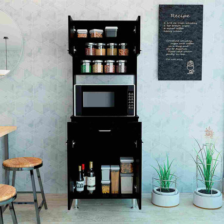 Alacena Della Wengue 60 cm Con un Cajón, Entrepaños y Cuatro Puertas - Alacenas y Muebles Microondas | Bylmo