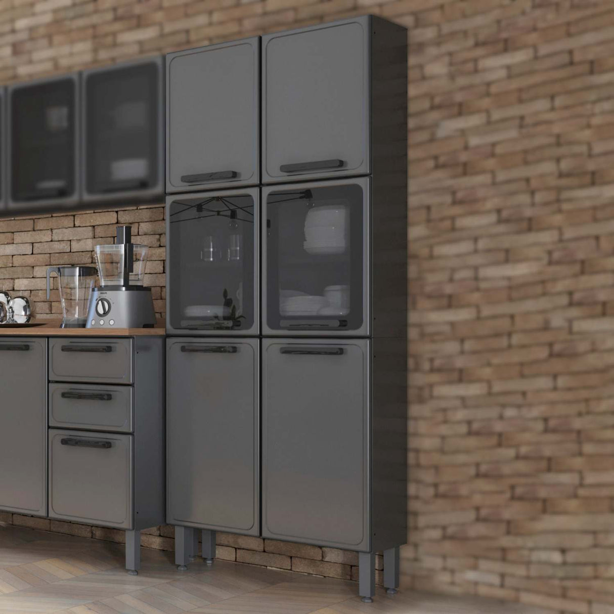 Alacena Ginace Gris 80 cm con Seis Puertas - Alacenas y Muebles Microondas | Bylmo