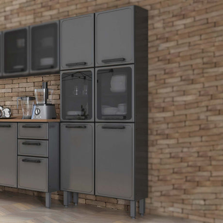 Alacena Ginace Gris 80 cm con Seis Puertas - Alacenas y Muebles Microondas | Bylmo