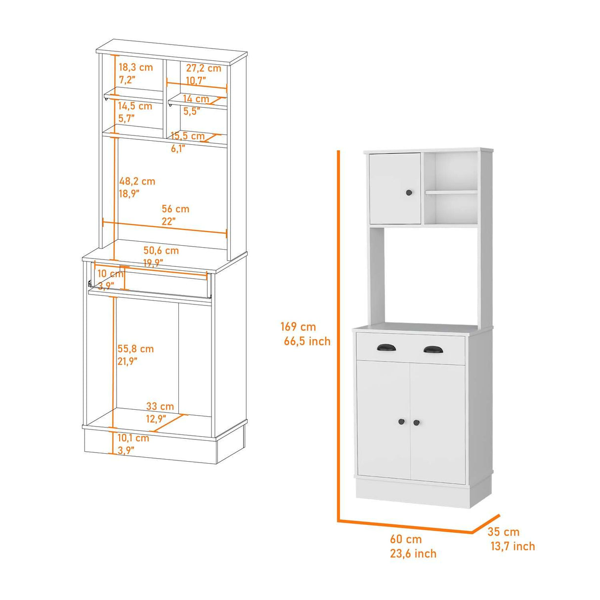Alacena Z Plus Blanco 60x169cm con Dos Entrepaños y con Tres Puertas - Alacenas y Muebles Microondas | Bylmo