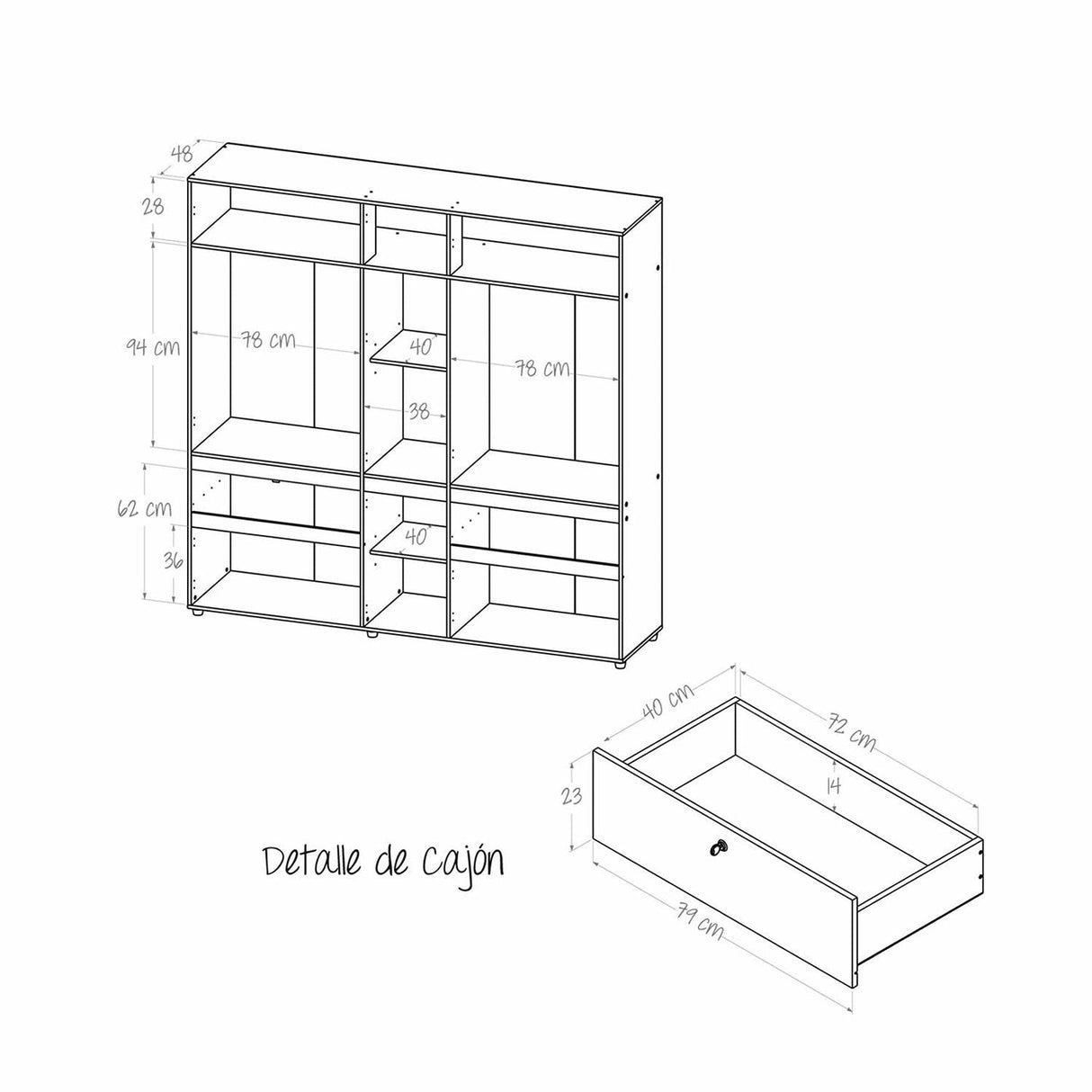 Closet Branco Duna 200x199.9cm con 2 Cajones con 2 Entrepaños con Espejo - Closets | Bylmo