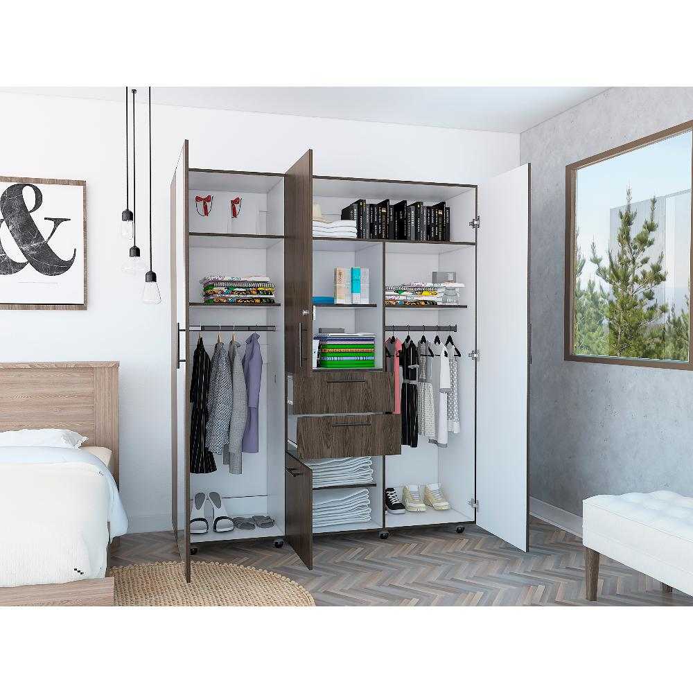 Closet Flamenco Coñac 160 cm con Espejos, Cuatro Puertas y Dos Cajones - Closets | Bylmo