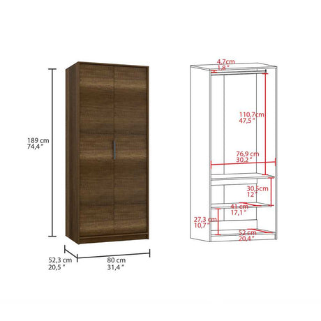 Closet Kaia Caramelo 80x189cm sin Cajones con 2 Entrepaños - Closets | Bylmo