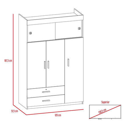 Closet Z Wengue 120x187.5cm con 3 Cajones con 3 Entrepaños - Closets | Bylmo