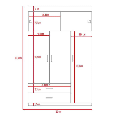 Closet Z Wengue 120x187.5cm con 3 Cajones con 3 Entrepaños - Closets | Bylmo
