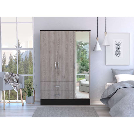 Closet Bolton Ceniza 160 cm con Espejos, Cuatro Puertas y Dos Cajones - Closets | Bylmo