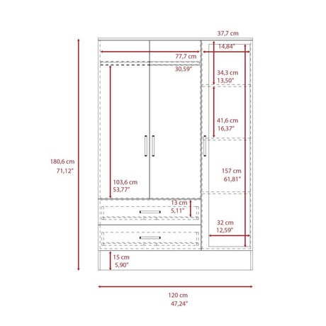 Closet Bolton Ceniza 160 cm con Espejos, Cuatro Puertas y Dos Cajones - Closets | Bylmo