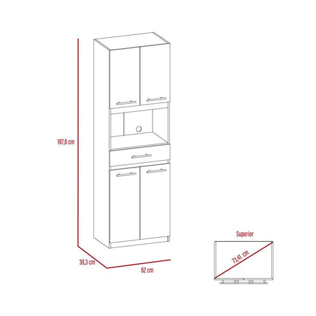 Módulo Para Microondas Manchester Blanco 62x197.6cm con Un Entrepaño y con Cuatro Puertas - Muebles Organizadores | Bylmo