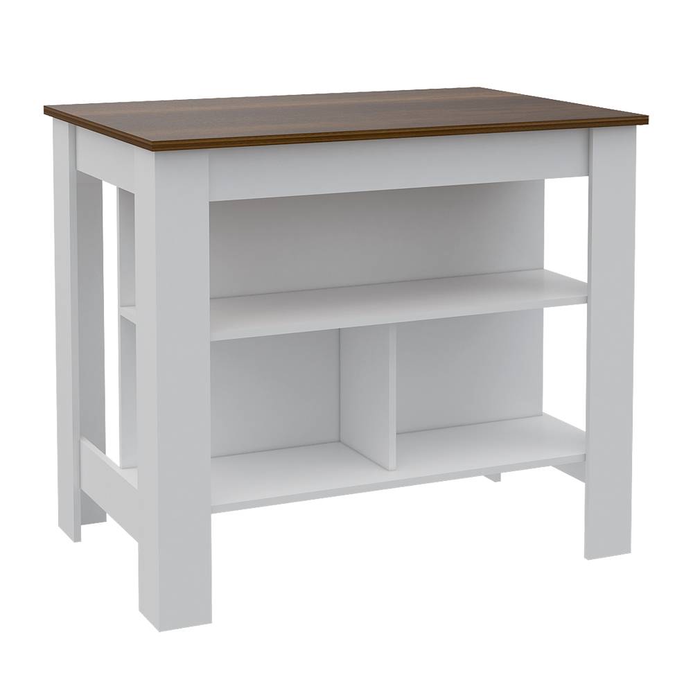 Mueble Auxiliar de Cocina Cala Blanco y Caramelo 103x90cm con Dos Entrepaños y con Tres Comportamientos - Cocinas | Bylmo