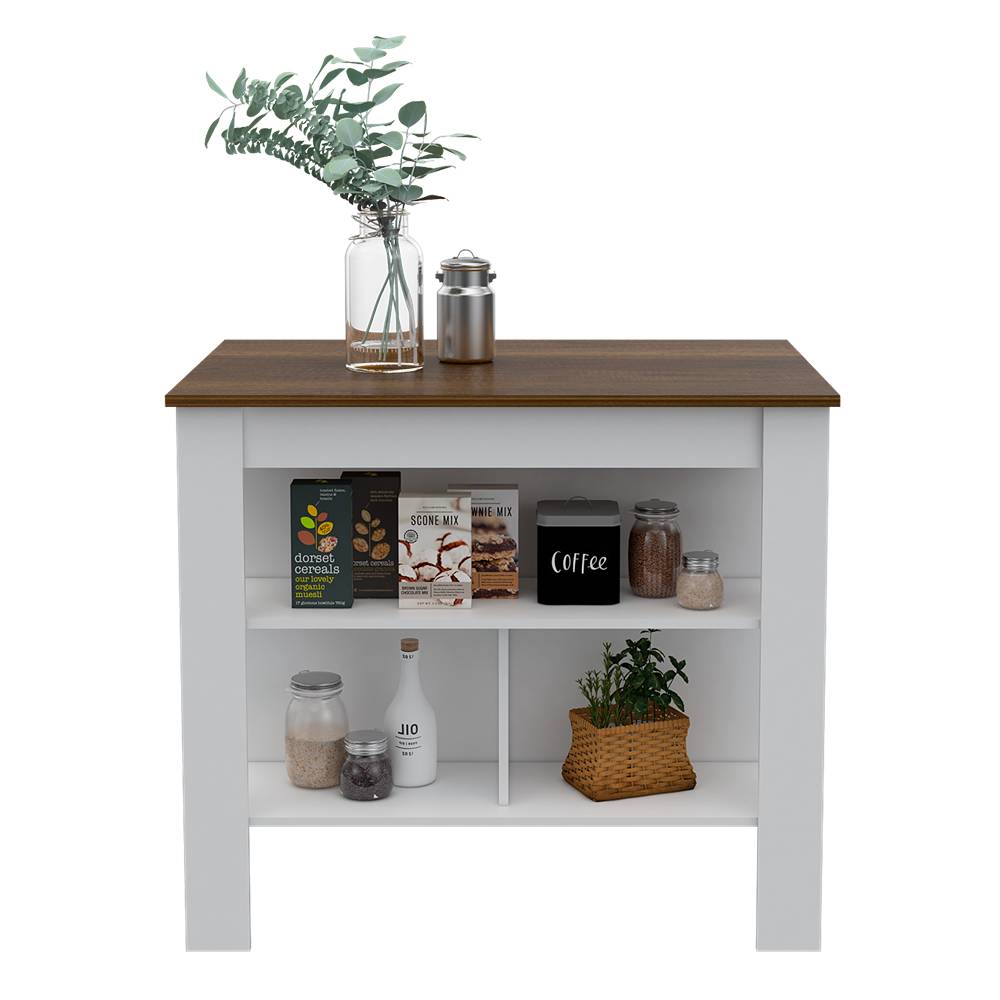 Mueble Auxiliar de Cocina Cala Blanco y Caramelo 103x90cm con Dos Entrepaños y con Tres Comportamientos - Cocinas | Bylmo
