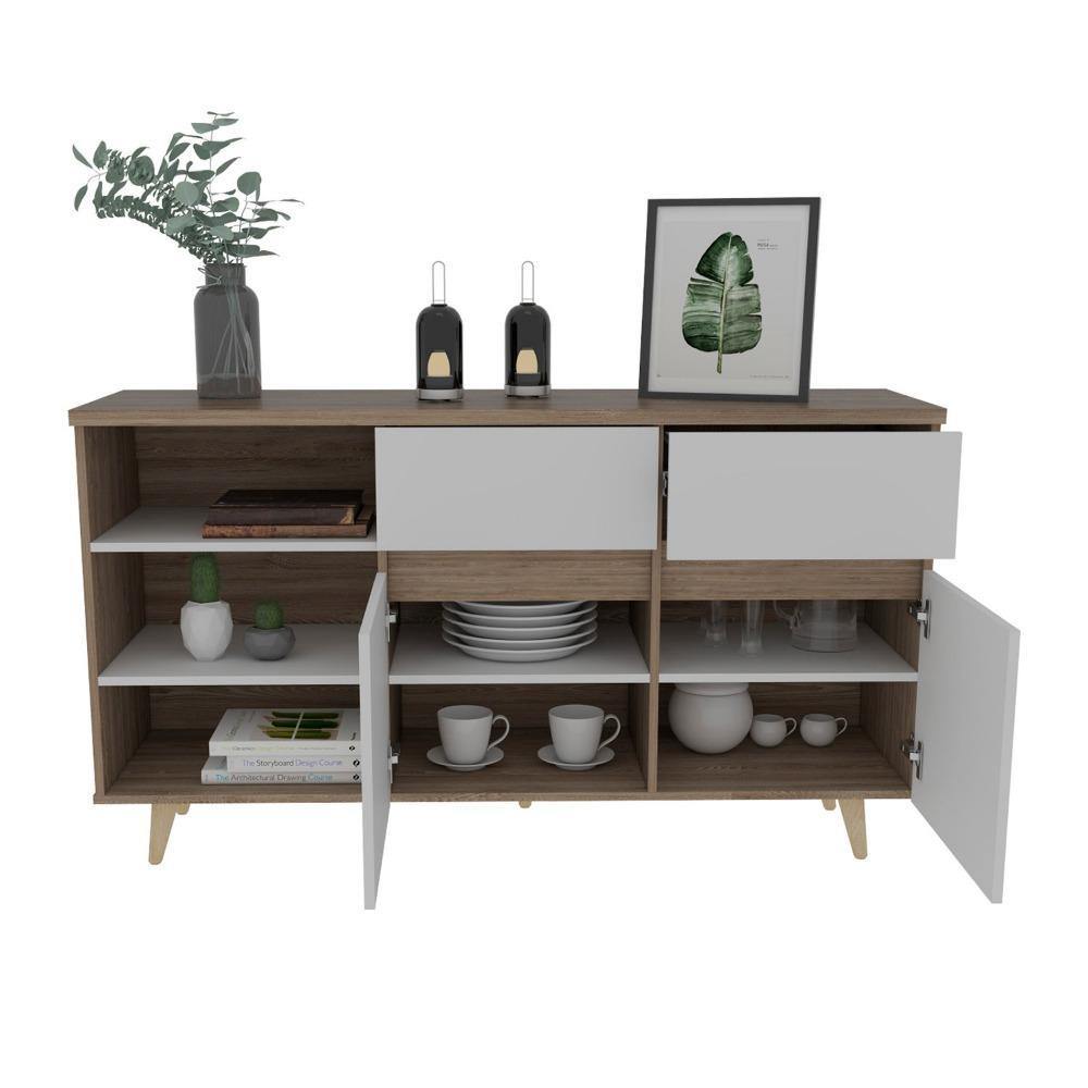 Arrimo Alina Miel y Blanco 140 cm con Dos Cajones y Dos Puertas - Bifes | Bylmo