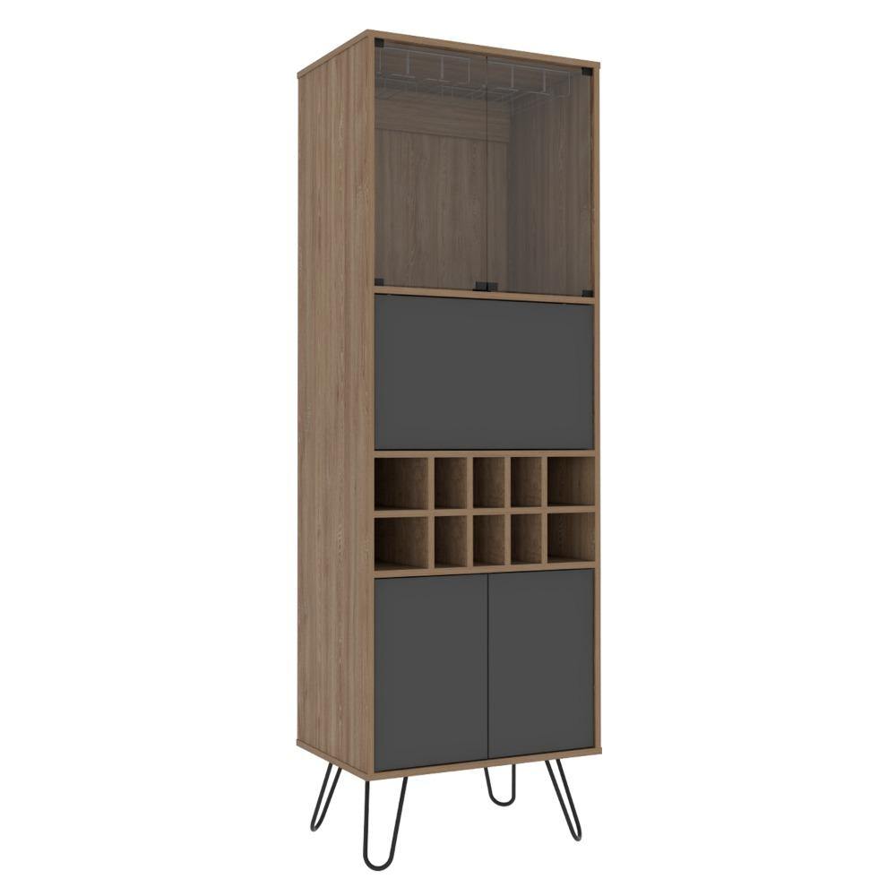 Bar Vassel Miel y Plomo 59x180cm con Tres Compartimientos y con Diez Portabotellas - Bares | Bylmo