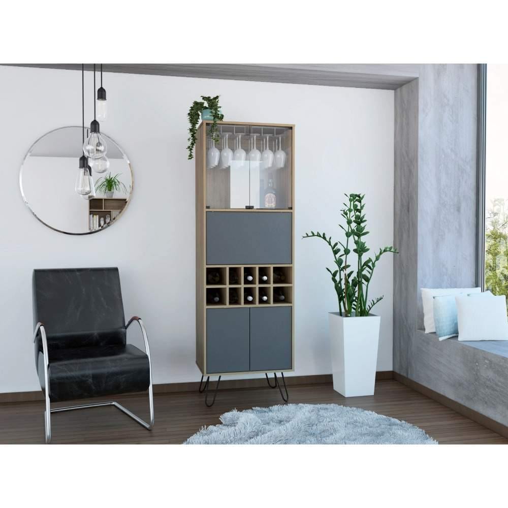 Bar Vassel Miel y Plomo 59x180cm con Tres Compartimientos y con Diez Portabotellas - Bares | Bylmo
