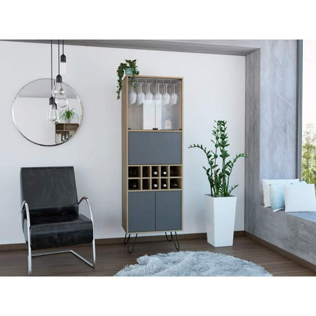 Bar Vassel Miel y Plomo 59x180cm con Tres Compartimientos y con Diez Portabotellas - Bares | Bylmo