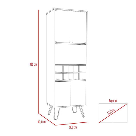Bar Vassel Miel y Plomo 59x180cm con Tres Compartimientos y con Diez Portabotellas - Bares | Bylmo