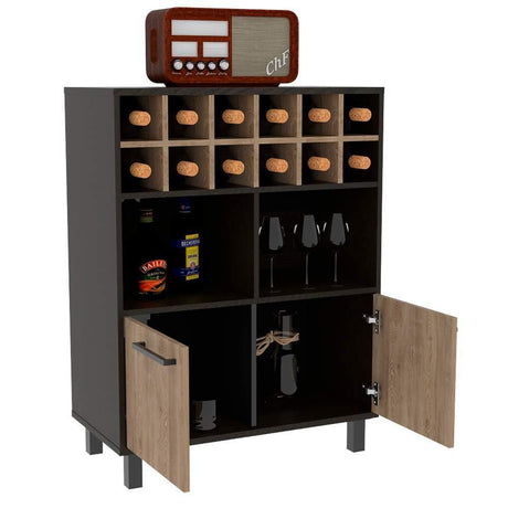Bar Kaia Wengue 78x103cm con Un Cajón y con Doce Portabotellas - Bares | Bylmo