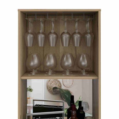 Bar Alto Prana Duna 58 cm con Entrepaño, Puerta y Colgador de Copas - Bares | Bylmo