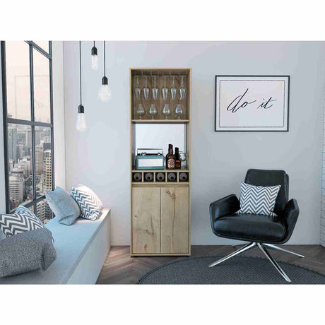 Bar Alto Prana Duna 58 cm con Entrepaño, Puerta y Colgador de Copas - Bares | Bylmo