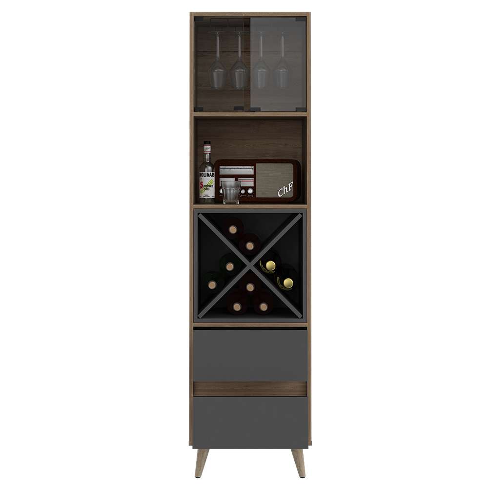 Bar Salem Miel y Plomo 46 cm con Cajones y Puertas de Vidrio - Bares | Bylmo