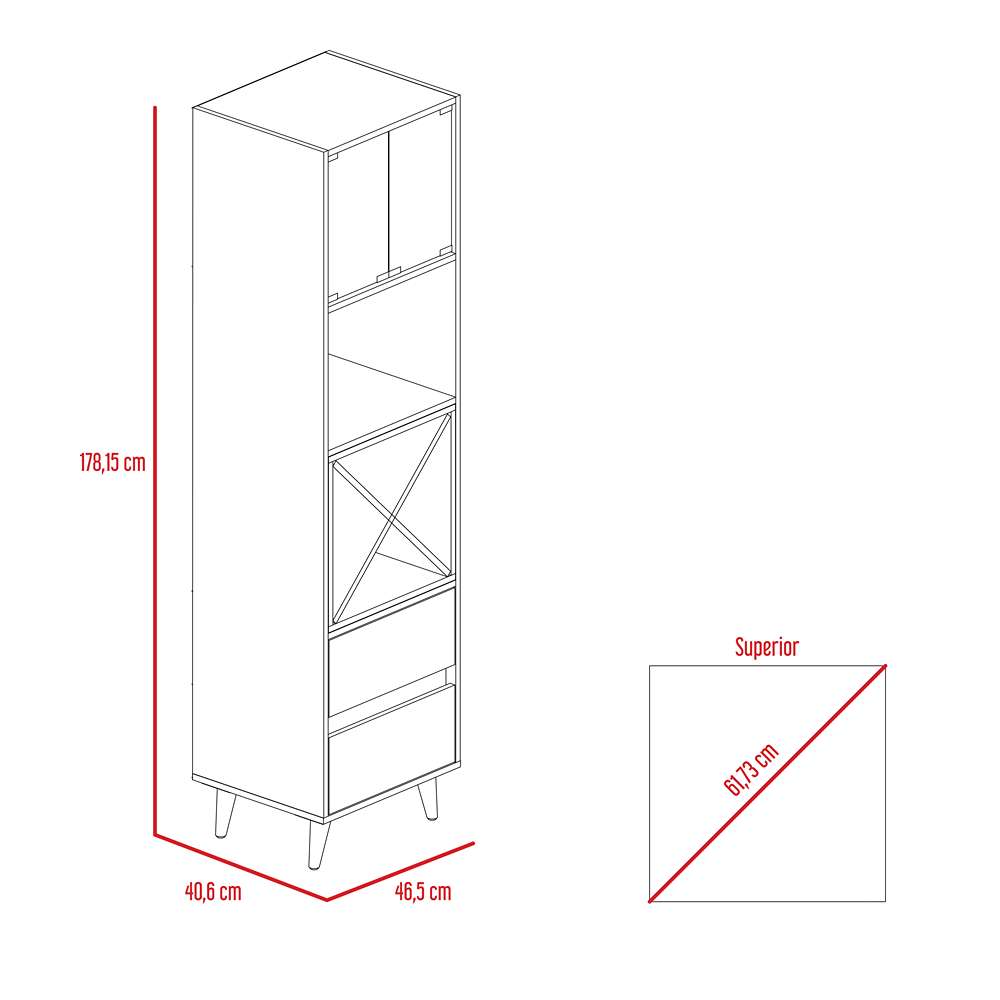 Bar Salem Miel y Plomo 46 cm con Cajones y Puertas de Vidrio - Bares | Bylmo