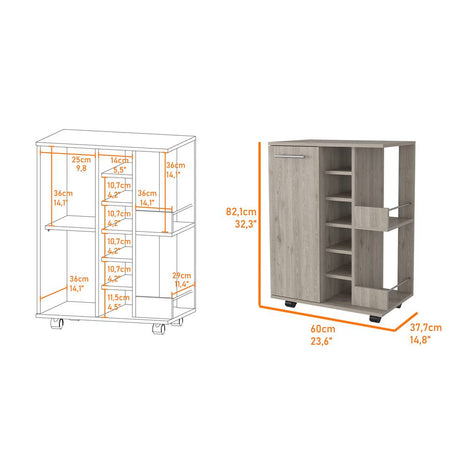 Bar Tuhome Ceniza 60x82.1cm con Un Cajón y con Seis Portabotellas - Bares | Bylmo
