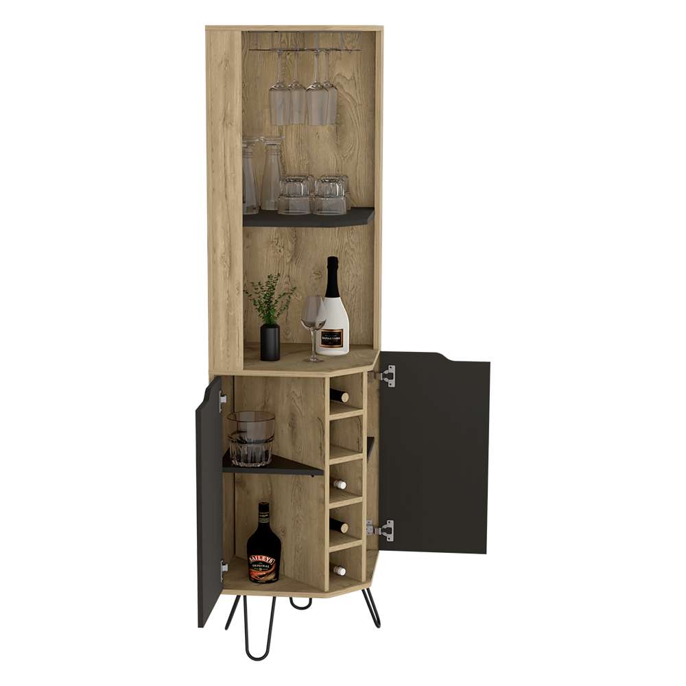 Bar Esquinero Audra Macadamia y Wengue 45 cm con Dos Puertas - Bares | Bylmo