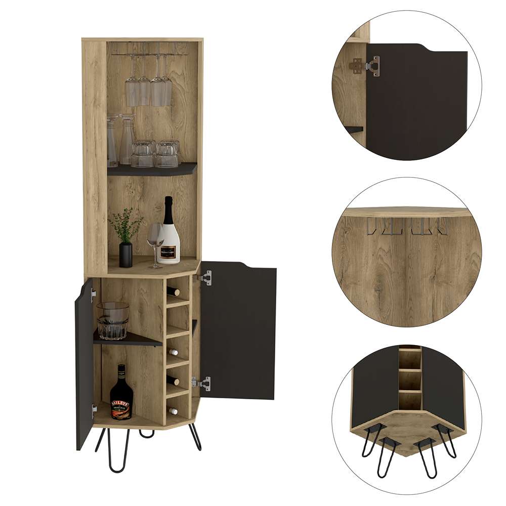 Bar Esquinero Audra Macadamia y Wengue 45 cm con Dos Puertas - Bares | Bylmo