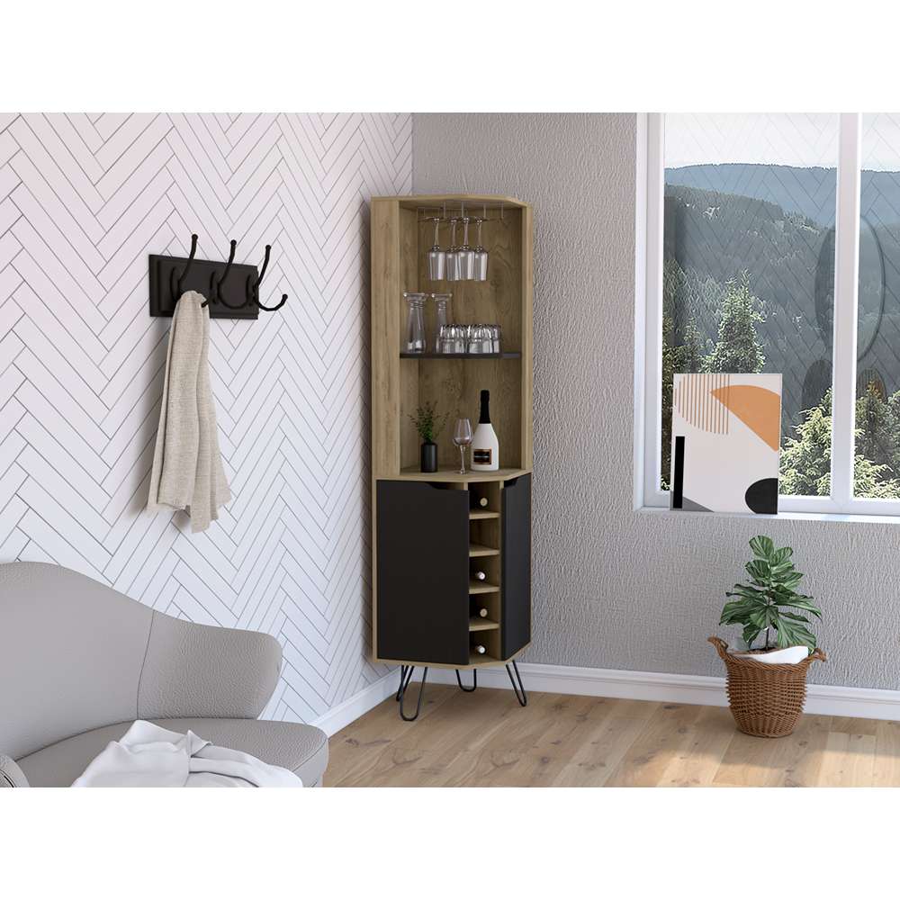 Bar Esquinero Audra Macadamia y Wengue 45 cm con Dos Puertas - Bares | Bylmo