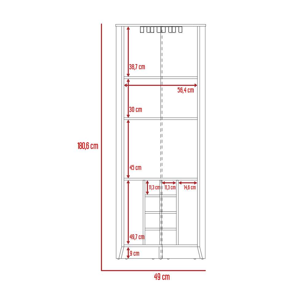 Bar Esquinero Esquinero Essential Bellota 49x180.6cm sin Cajones y con Diez Portabotellas - Bares | Bylmo