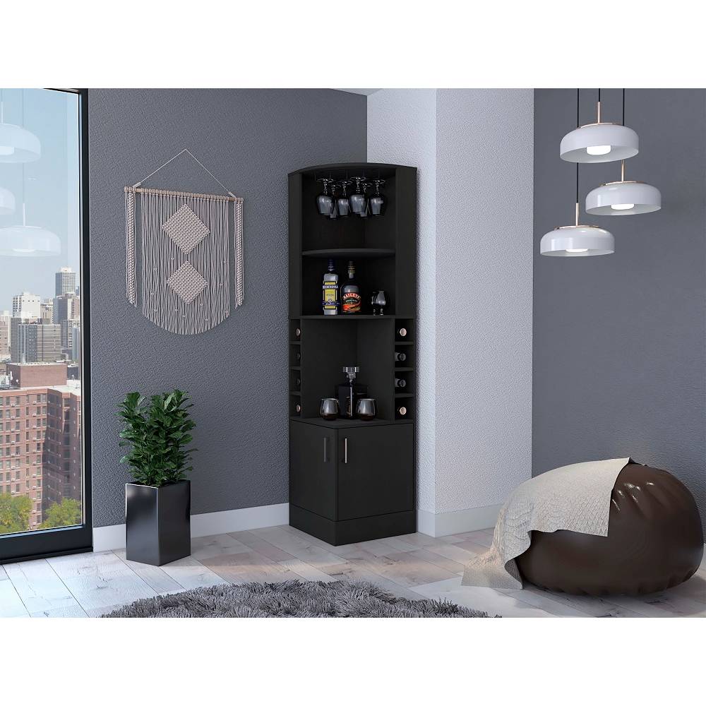 Bar Esquinero Kava Wengue 46.9x180cm con Un Cajón y con Ocho Portabotellas - Bares | Bylmo